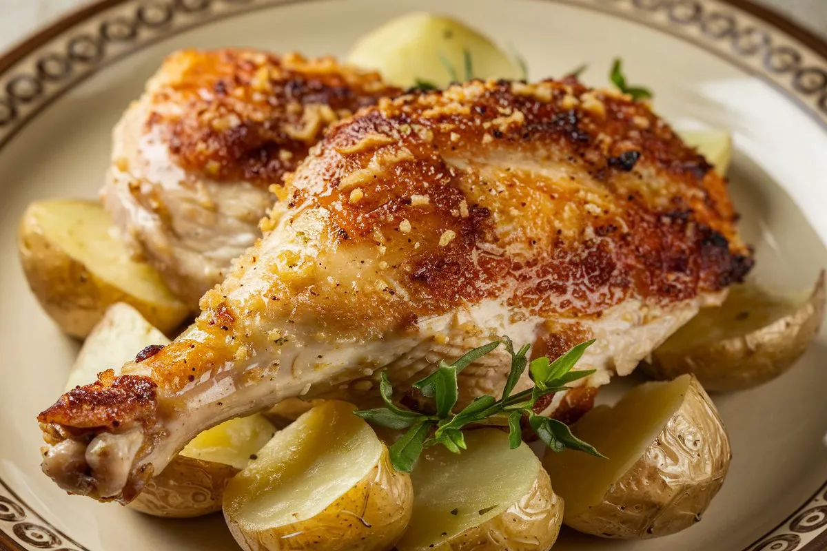 garlic parmesan chicken and potatoes