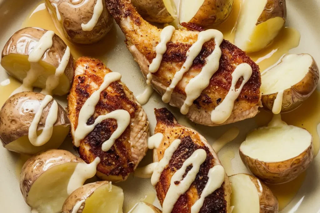 garlic parmesan chicken and potatoes