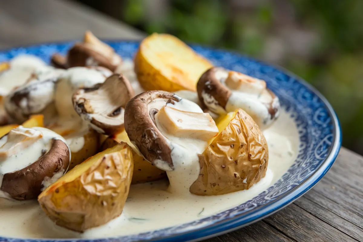 potateos and mushrooms with cream sauce