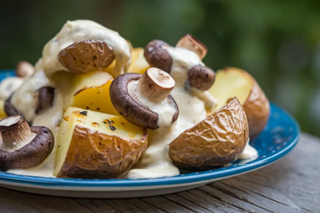 potateos and mushrooms with cream sauce