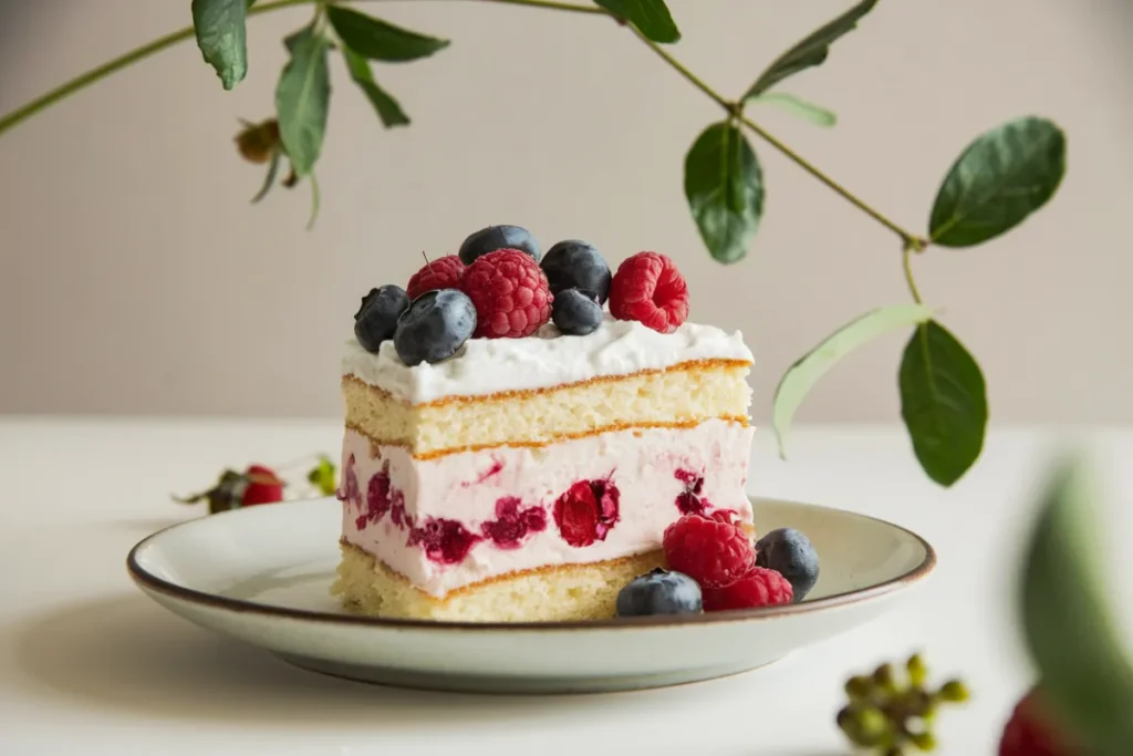 berry ice box cake with angel food cake