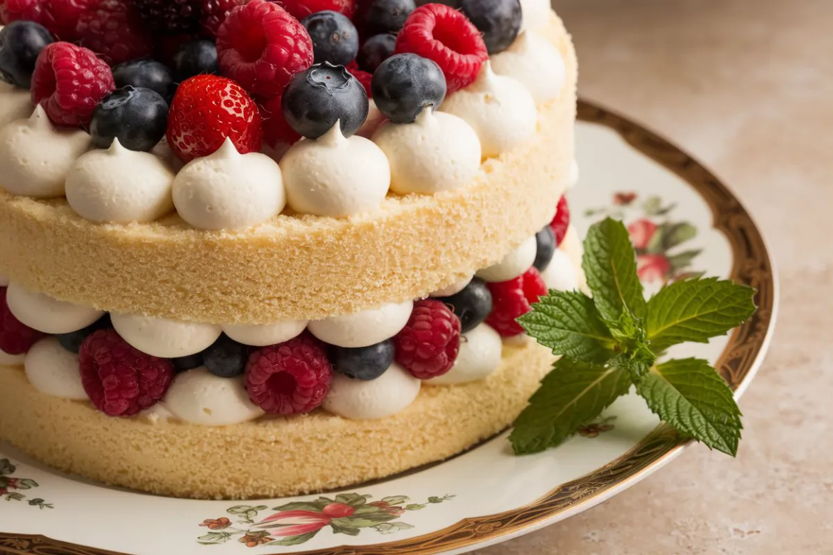 berry ice box cake with angel food cake