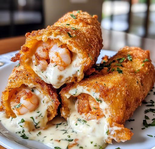 Deep-Fried Shrimp Alfredo Burrito Bites